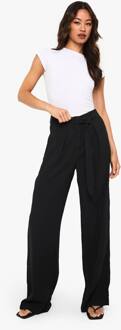 Broek Met Strikriemdetail En Wijde Pijpen, Black - 36