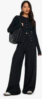 Broek Met Trekkoord-Taille En Wijde Pijp En Zwevend Silhouet, Black - 36