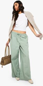Broek Met Trekkoord Taille In Poplin Met Wijde Pijpen, Sage - 36