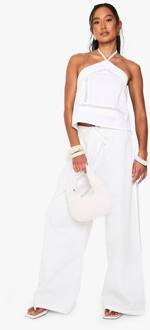 Broek Met Wijde Pijpen En Trekkoord Tailleband Van Poplin, White - 36