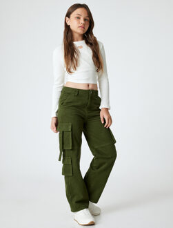 BROEKEN Normale taille Brede pijpen Jeansbroek Kaki