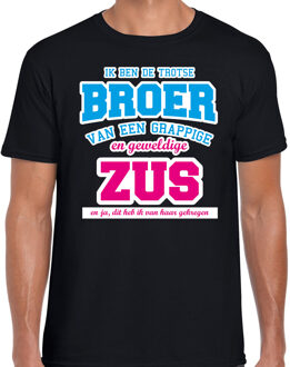 Broer en zus fun kado t-shirt zwart voor heren - cadeau shirt 2XL