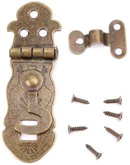 Bronze Tone Wooden Box Toggle Lock Vintage Metal Buckle Antique Hasp Latch