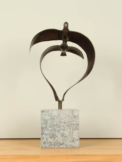 Bronzen beeld 2 vogels boven elkaar, 34 cm