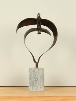 Bronzen beeld 2 vogels boven elkaar, 34 cm