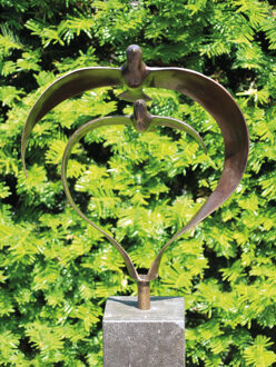 Bronzen beeld 2 vogels boven elkaar, 34 cm
