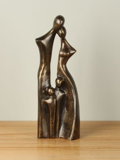 Bronzen beeld, familie met 2 kinderen brons