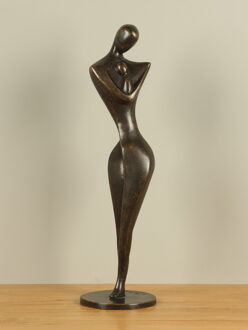 Bronzen beeld moeder met kind modern, 54 cm