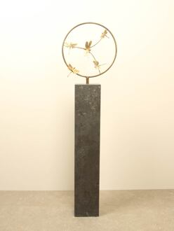 Bronzen sculptuur ring met 5 messing libellen, Ø 32 cm