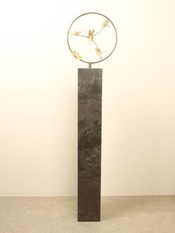 Bronzen sculptuur ring met 5 messing libellen, Ø 32 cm