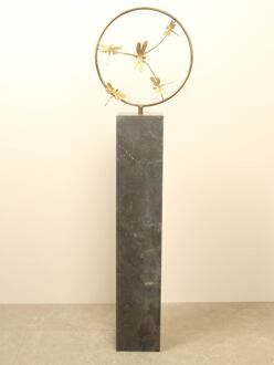 Bronzen sculptuur ring met 5 messing libellen, Ø 32 cm