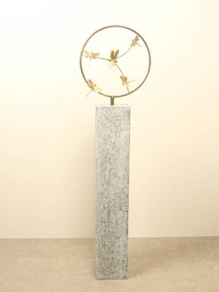 Bronzen sculptuur ring met 5 messing libellen, Ø 32 cm