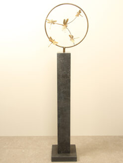 Bronzen sculptuur ring met 5 messing libellen, Ø 32 cm