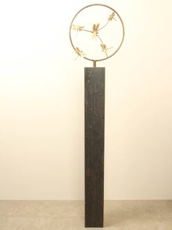 Bronzen sculptuur ring met 5 messing libellen, Ø 32 cm