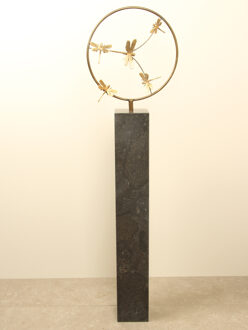 Bronzen sculptuur ring met 5 messing libellen, Ø 32 cm