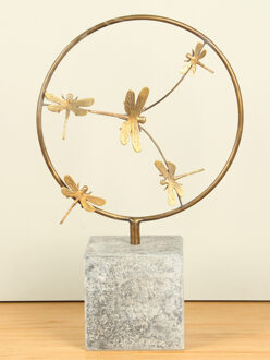 Bronzen sculptuur ring met 5 messing libellen, Ø 32 cm