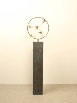 Bronzen sculptuur ring met 5 messing vlinders, Ø 32 cm