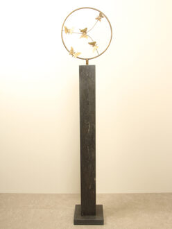 Bronzen sculptuur ring met 5 messing vlinders, Ø 32 cm