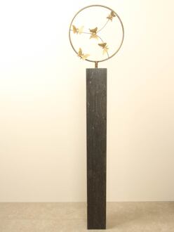 Bronzen sculptuur ring met 5 messing vlinders, Ø 32 cm