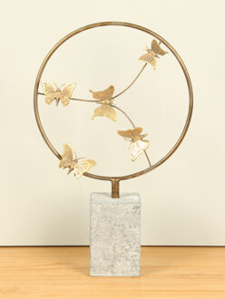 Bronzen sculptuur ring met 5 messing vlinders, Ø 32 cm