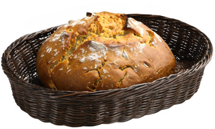 Brood/fruit mandje - gevlochten kunststof - bruin - ovaal - L40 x B30 x H8 cm - broodmandjes