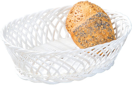 Brood/fruit mandje - gevlochten kunststof - wit - ovaal - L31 x B23 x H13 cm - broodmandjes