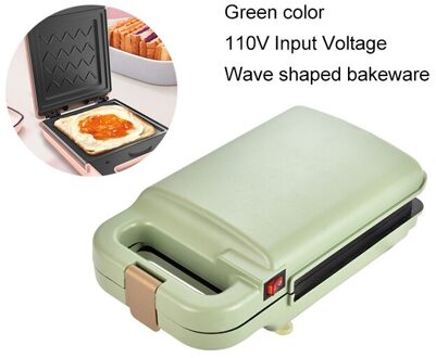 Brood Sandwich Maker Mini Licht Voedsel Wafel Muffin Ontbijt Machine Ei Omelet Pan Druk Broodrooster Grill Panini Oven Kachel groen 110V