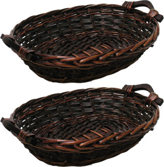 Broodmand ovaal - 2x - bruin - 34 x 26 x 9 cm - mandje rotan/riet - broodmand