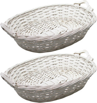Broodmand ovaal - 2x - wit - 43 x 33 x 9 cm - mandje rotan/riet