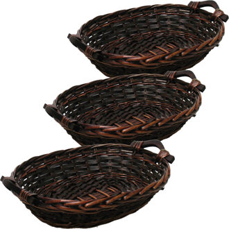 Broodmand ovaal - 3x - bruin - 34 x 26 x 9 cm - mandje rotan/riet