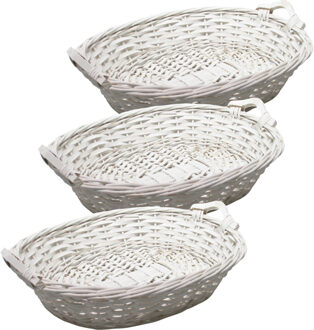 Broodmand ovaal - 3x - wit - 43 x 33 x 9 cm - mandje rotan/riet - broodmand