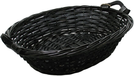 Broodmand ovaal - zwart - 43 x 35 x 12 cm - mandje rotan/riet - broodmand