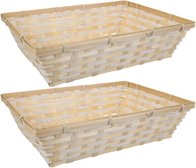 Broodmand rechthoek - 2x - bamboe hout - 39 x 29 x 10 cm - mandje rotan/riet - broodmand Beige