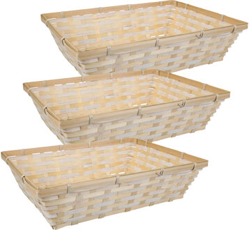 Broodmand rechthoek - 3x - bamboe hout - 39 x 29 x 10 cm - mandje rotan/riet