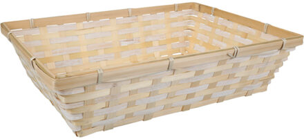 Broodmand rechthoek - bamboe hout - 39 x 29 x 10 cm - mandje rotan/riet - broodmand Beige