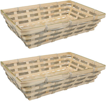 Broodmand rechthoekig - 2x - gevlochten bamboe hout - 34 x 24 x 8 cm - naturel/bruin - broodmand Beige