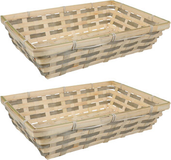 Broodmand rechthoekig - 2x - gevlochten bamboe hout - 34 x 24 x 8 cm - naturel/grijs - broodmand Beige