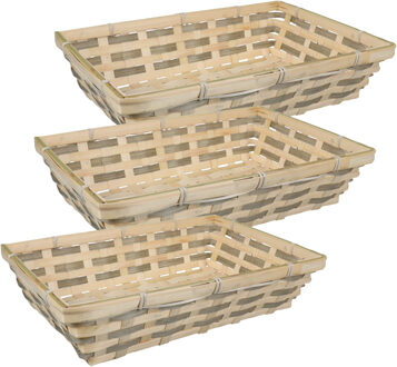 Broodmand rechthoekig - 3x - gevlochten bamboe hout - 34 x 24 x 8 cm - naturel/bruin - broodmand Beige