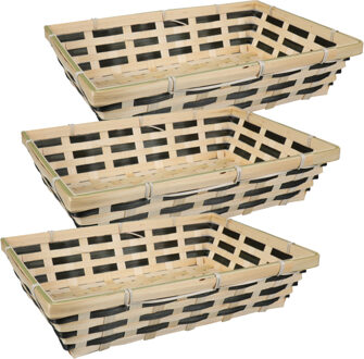 Broodmand rechthoekig - 3x - gevlochten bamboe hout - 34 x 24 x 8 cm - naturel/zwart - broodmand Beige