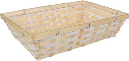 Broodmand rechthoekig - gevlochten bamboe hout - 34 x 24 x 8 cm - naturel/blank - broodmand Beige