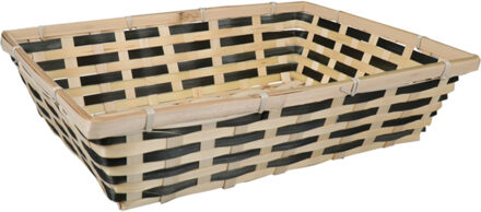 Broodmand rechthoekig - naturel/zwart - gevlochten bamboe hout - 39 x 29 x 10 cm