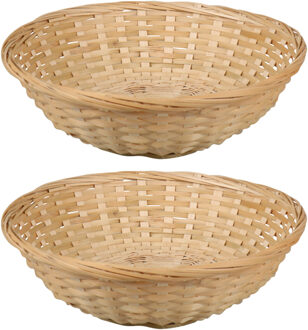 Broodmand rond - 2x - bamboe hout - D22 cm - mandje rotan/riet - broodmand Beige