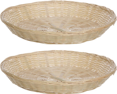 Broodmand rond - 2x - bamboe hout - D30 cm - mandje rotan/riet - broodmand Beige