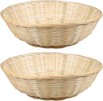 Broodmand rond - 2x - bamboe hout - D35 cm - mandje rotan/riet - broodmand Beige