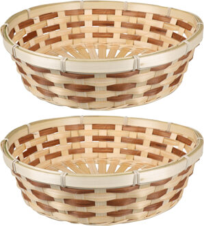 Broodmand rond - 2x - gevlochten bamboe hout - D29 cm - bruin/naturel