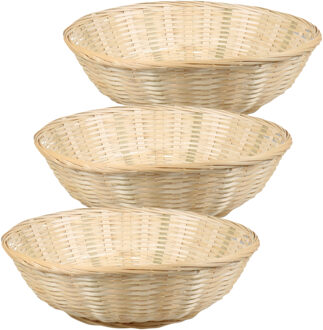 Broodmand rond - 3x - bamboe hout - D35 cm - mandje rotan/riet