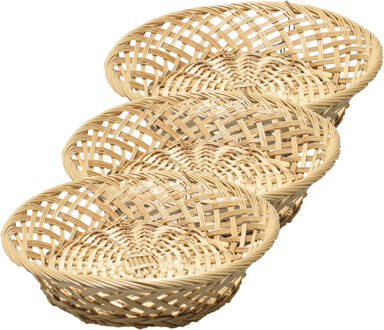 Broodmand rond - 3x - D33 cm - mandje rotan/riet