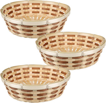 Broodmand rond - 3x - gevlochten bamboe hout - D29 cm - bruin/naturel