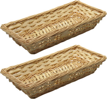 Broodmand/stokbrood mandje - 2x - rotan/riet - 17 x 37 x 7 cm - broodmand Beige