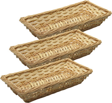 Broodmand/stokbrood mandje - 3x - rotan/riet - 17 x 37 x 7 cm - broodmand Beige